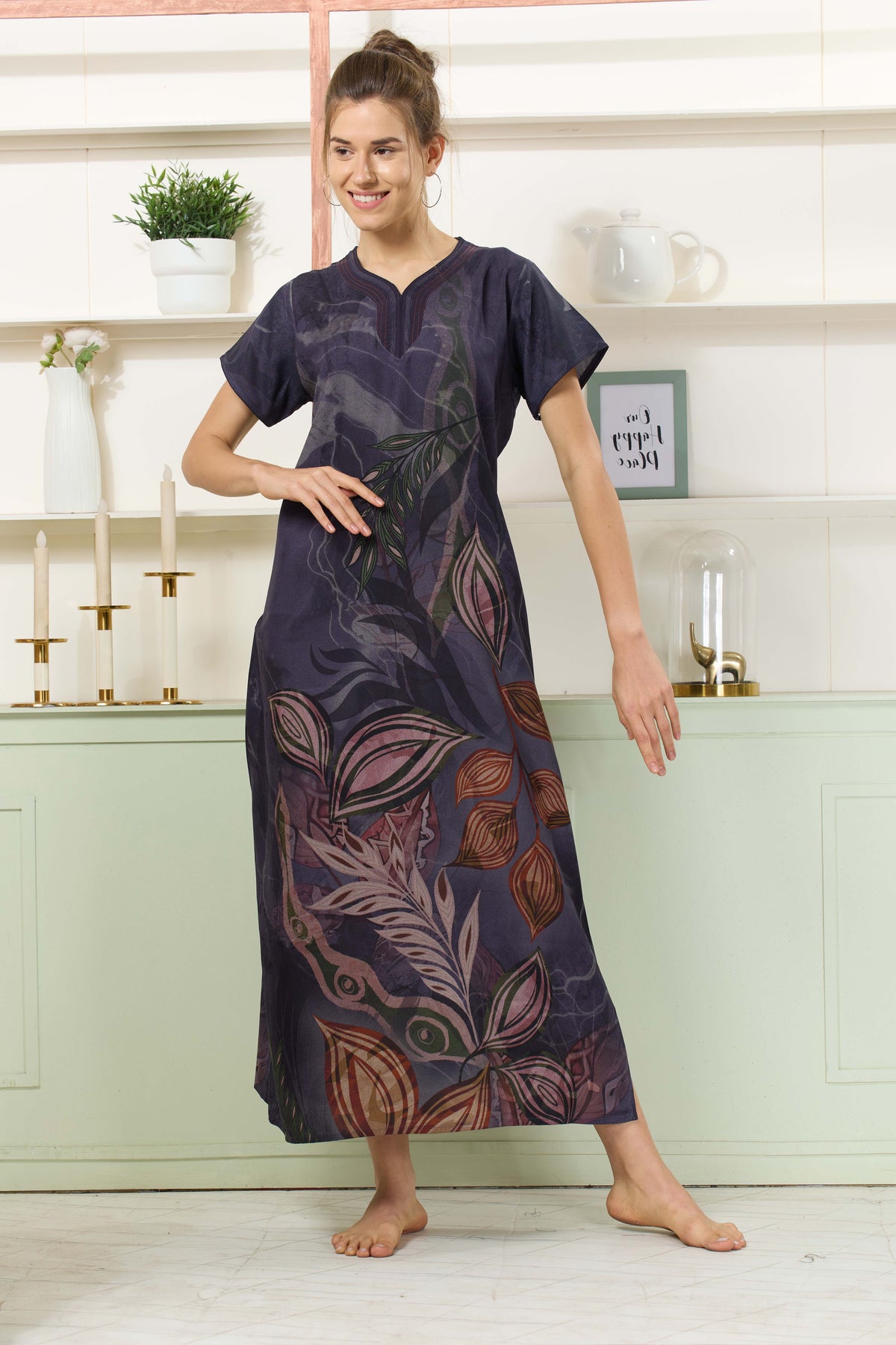 MANGAI Colourful Digital Panel Printed Alpine Fancy Nighty |All Over Print | Half Sleeve | Zipless Model | Side Pocket | Premium Night Wear (AFK)