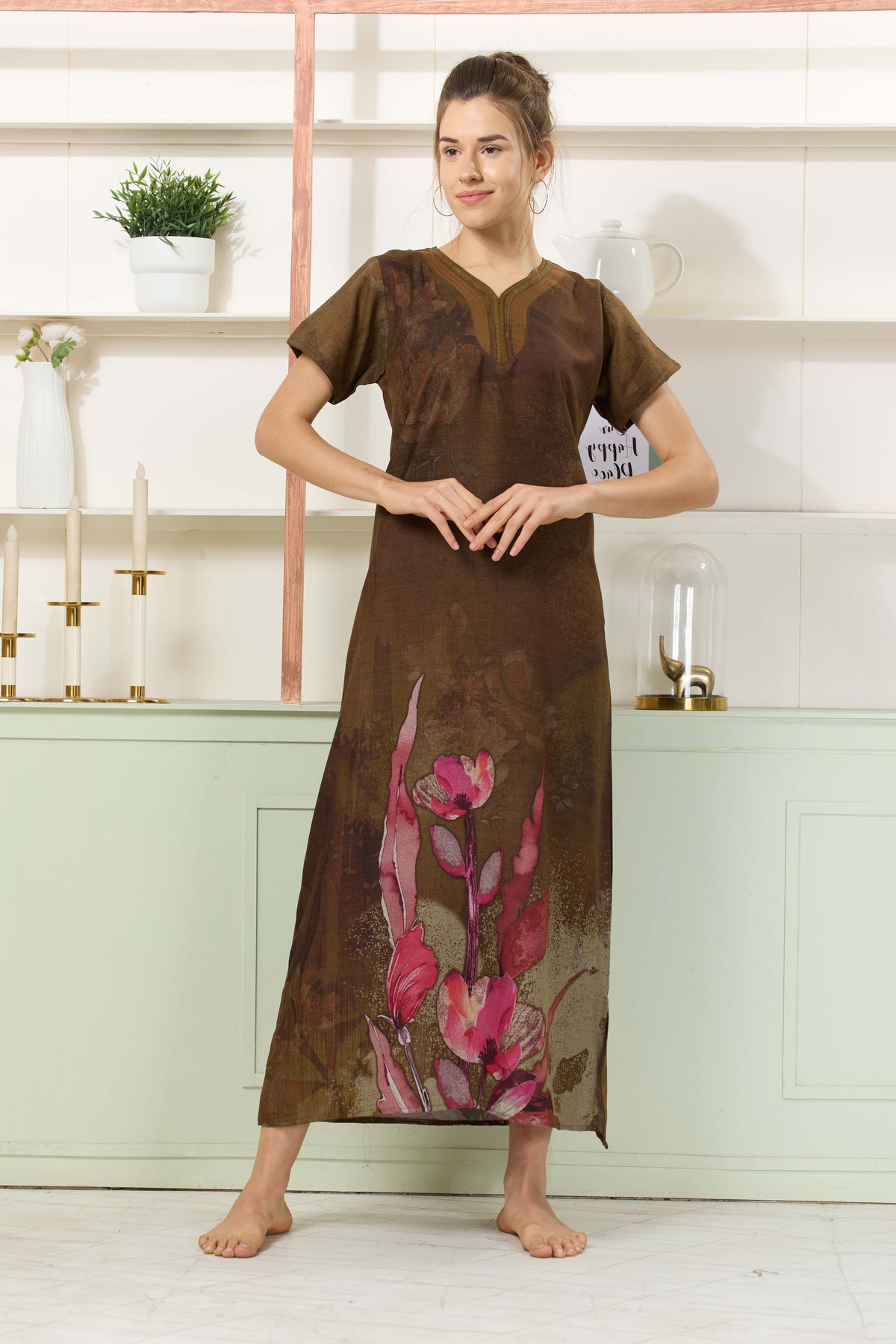 MANGAI Colourful Digital Panel Printed Alpine Fancy Nighty |All Over Print | Half Sleeve | Zipless Model | Side Pocket | Premium Night Wear (AFK)