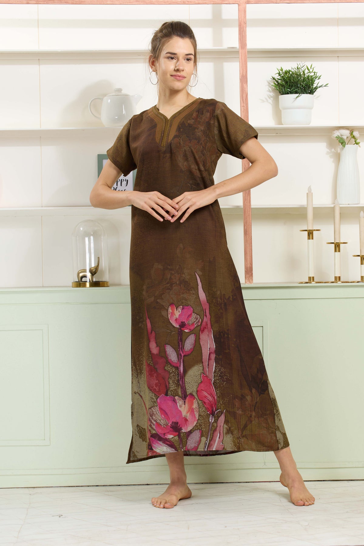 MANGAI Colourful Digital Panel Printed Alpine Fancy Nighty |All Over Print | Half Sleeve | Zipless Model | Side Pocket | Premium Night Wear (AFK)