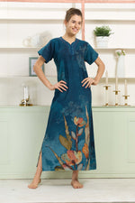 MANGAI Colourful Digital Panel Printed Alpine Fancy Nighty |All Over Print | Half Sleeve | Zipless Model | Side Pocket | Premium Night Wear (AFK)