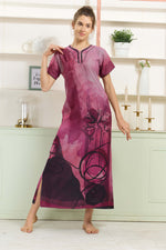 MANGAI Colourful Digital Panel Printed Alpine Fancy Nighty |All Over Print | Half Sleeve | Zipless Model | Side Pocket | Premium Night Wear (AFK)