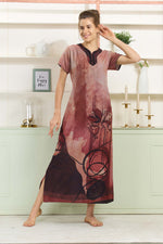 MANGAI Colourful Digital Panel Printed Alpine Fancy Nighty |All Over Print | Half Sleeve | Zipless Model | Side Pocket | Premium Night Wear (AFK)