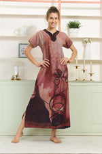 MANGAI Colourful Digital Panel Printed Alpine Fancy Nighty |All Over Print | Half Sleeve | Zipless Model | Side Pocket | Premium Night Wear (AFK)