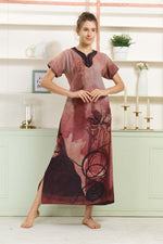 MANGAI Colourful Digital Panel Printed Alpine Fancy Nighty |All Over Print | Half Sleeve | Zipless Model | Side Pocket | Premium Night Wear (AFK)