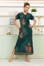 MANGAI Colourful Digital Panel Printed Alpine Fancy Nighty |All Over Print | Half Sleeve | Zipless Model | Side Pocket | Premium Night Wear (AFK)