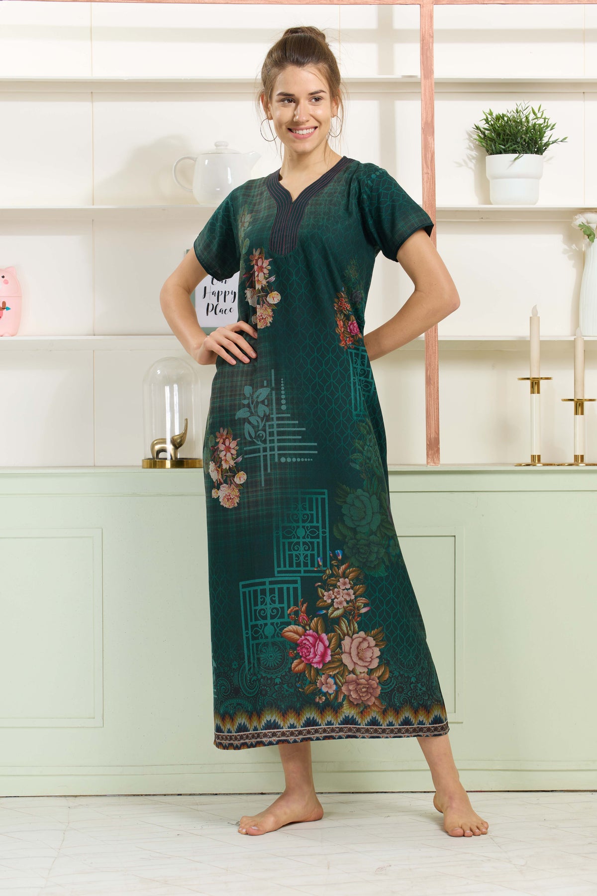 MANGAI Colourful Digital Panel Printed Alpine Fancy Nighty |All Over Print | Half Sleeve | Zipless Model | Side Pocket | Premium Night Wear (AFK)