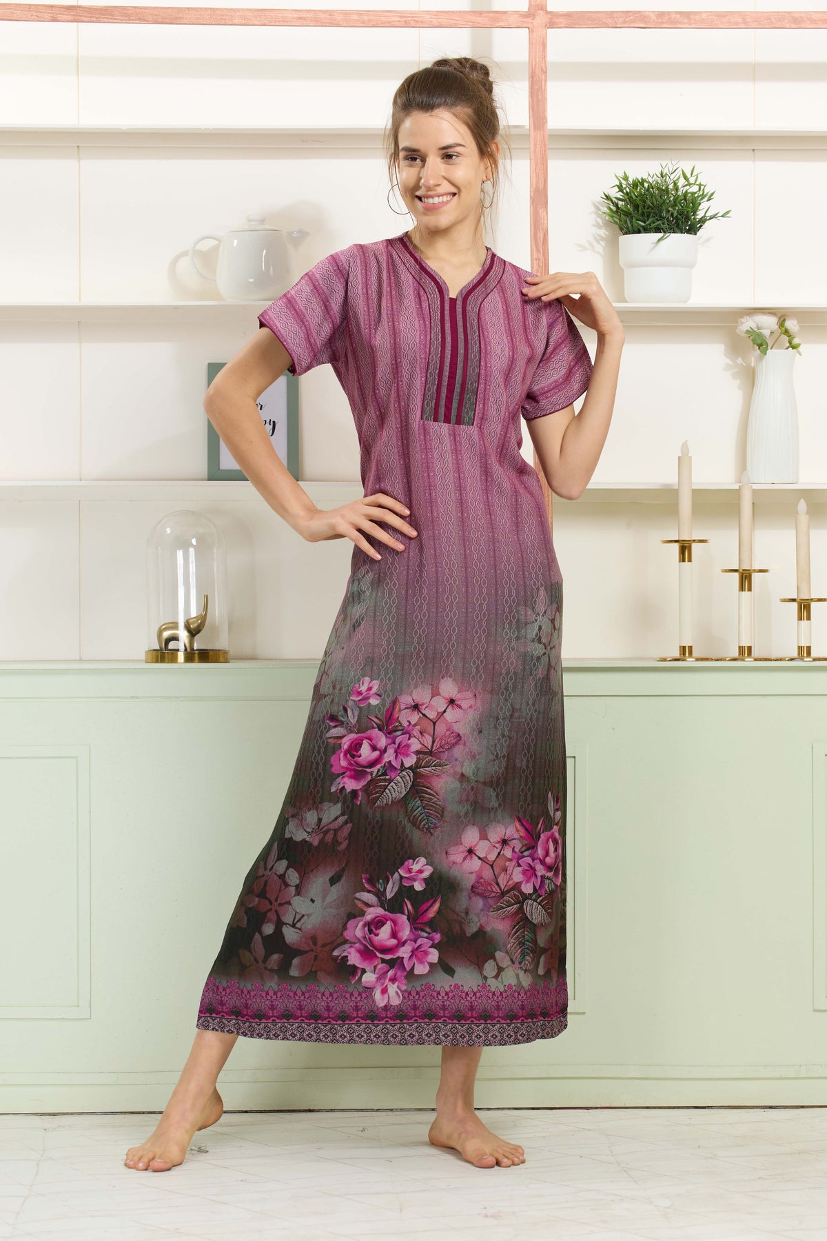 MANGAI Colourful Digital Panel Printed Alpine Fancy Nighty |All Over Print | Half Sleeve | Zipless Model | Side Pocket | Premium Night Wear (AFK)