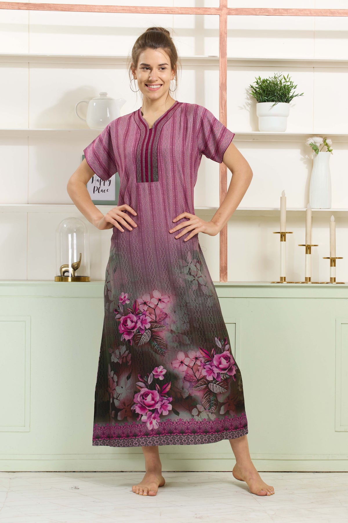 MANGAI Colourful Digital Panel Printed Alpine Fancy Nighty |All Over Print | Half Sleeve | Zipless Model | Side Pocket | Premium Night Wear (AFK)