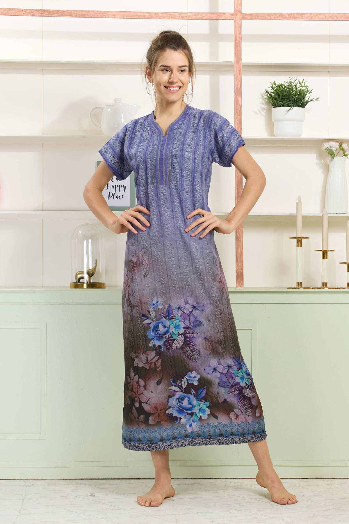 MANGAI Colourful Digital Panel Printed Alpine Fancy Nighty |All Over Print | Half Sleeve | Zipless Model | Side Pocket | Premium Night Wear (AFK)