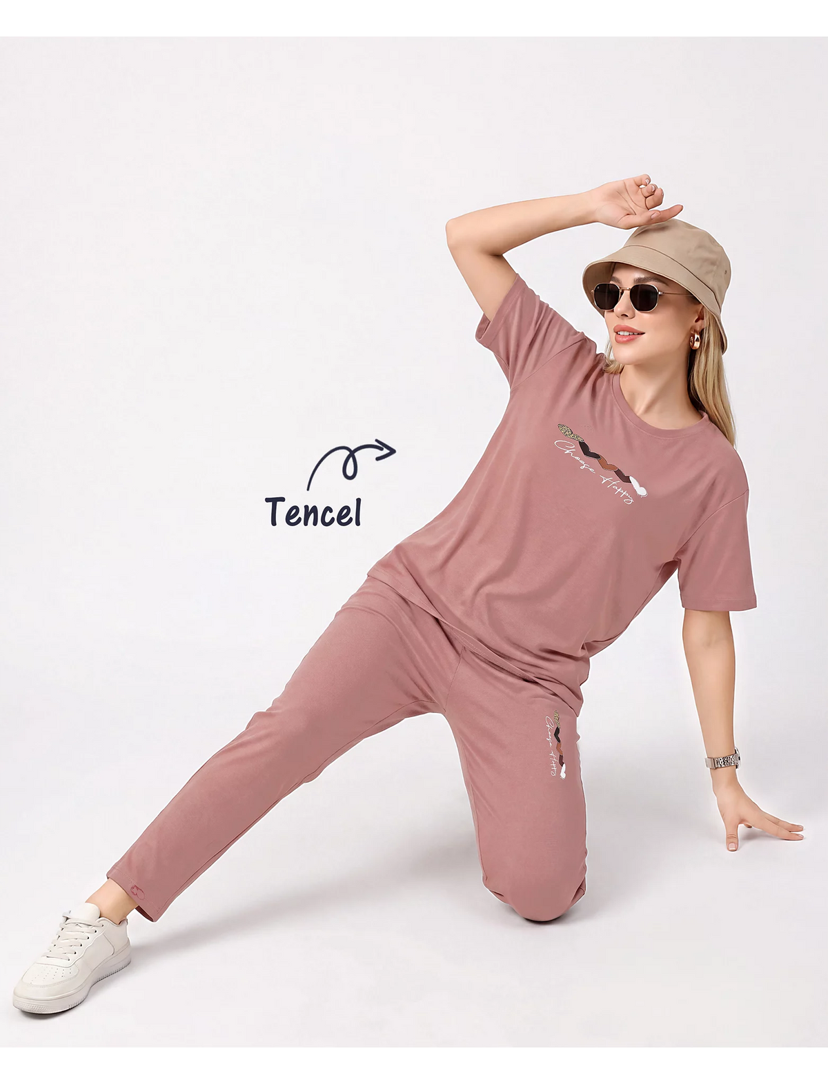 Trendy Rose Pink Tencel Lounge Set for Women - Mangai Nighties