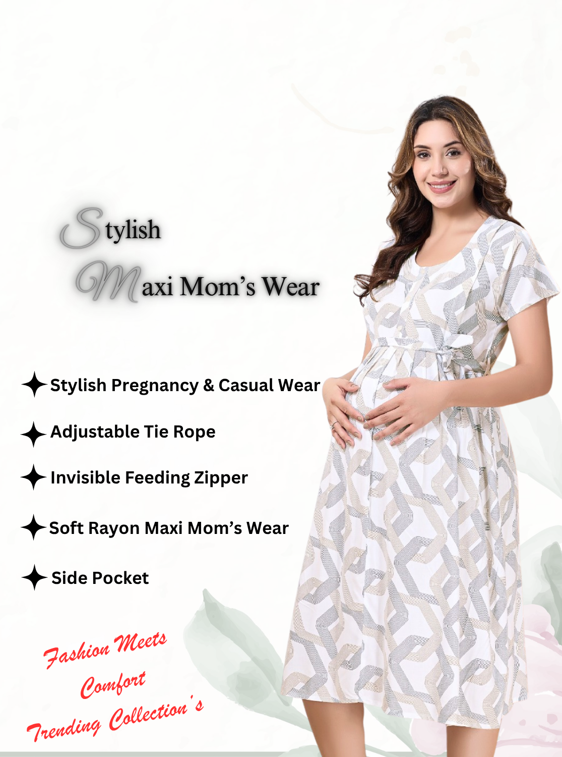 New Arrivals 4-IN-ONE MAXI Mom's Feeding & Casual Wear | Stylish Maxi Style | Invisible Feeding Zipper | Perfect Pre & Post Pregnancy Wear   (MAXI 4-IN-ONE)