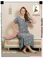 MANGAI Premium Alpine Embroidery Model Nighties | Full Length | Stylish Printed Model Nighties | Side Pocket | Half Sleeve | Perfect Nightwear Collection's for Trendy Women's (LDM)