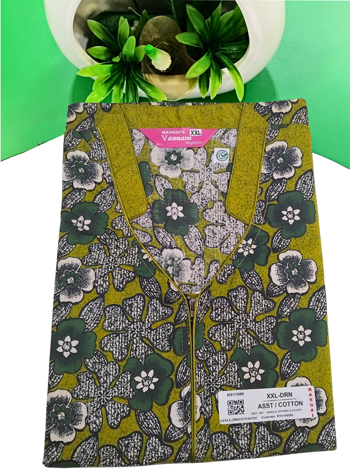 MANGAI Daily Wear Casual Comfort Fit Cotton Printed Nighties | Front open Zipper Model| Slit Open & Neck Collar Comfort Fit Daily Wear Nighties (DRN)