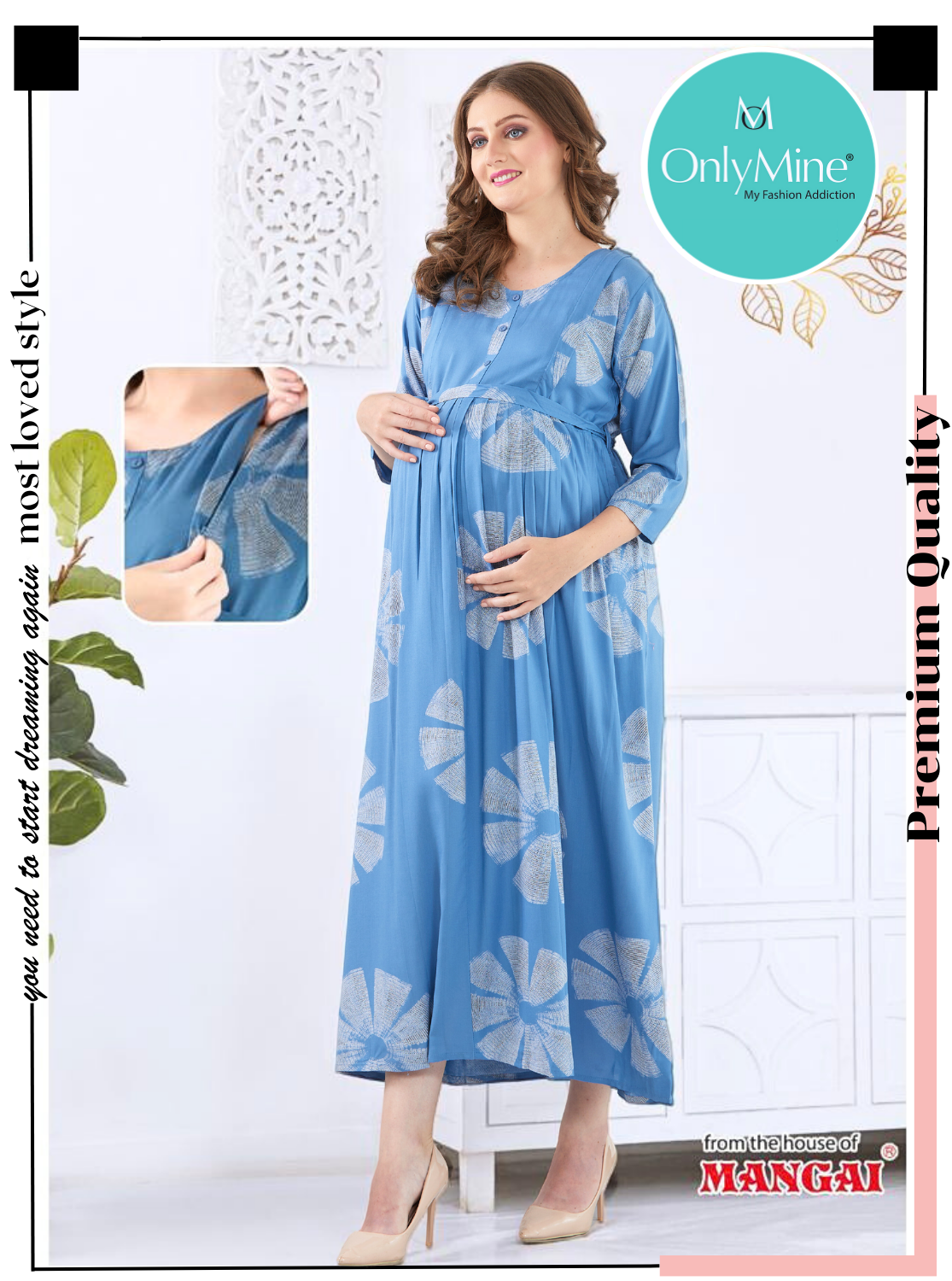 New ONLY MINE Premium 4-IN-ONE Mom's Wear - Soft & Smooth Rayon | Maternity | Feeding | Long Frock | Casual Wear for Pregnancy Women's