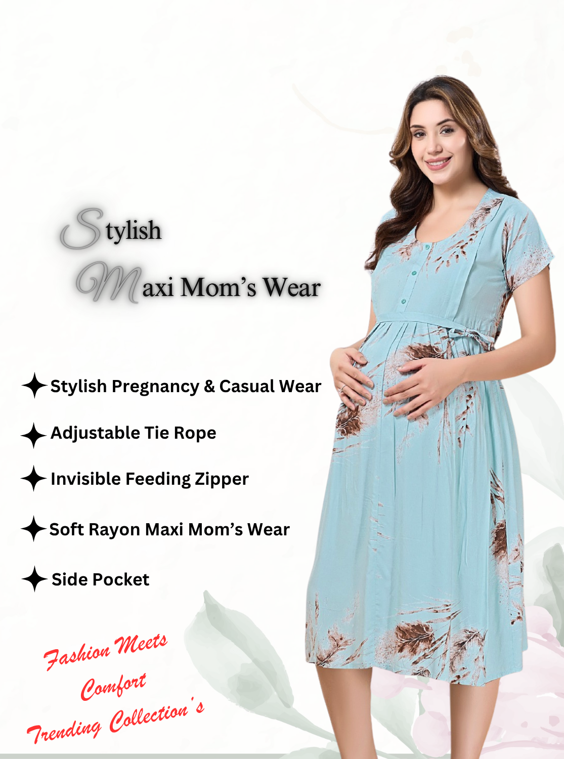 New Arrivals 4-IN-ONE MAXI Mom's Feeding & Casual Wear | Stylish Maxi Style | Invisible Feeding Zipper | Perfect Pre & Post Pregnancy Wear   (MAXI 4-IN-ONE)