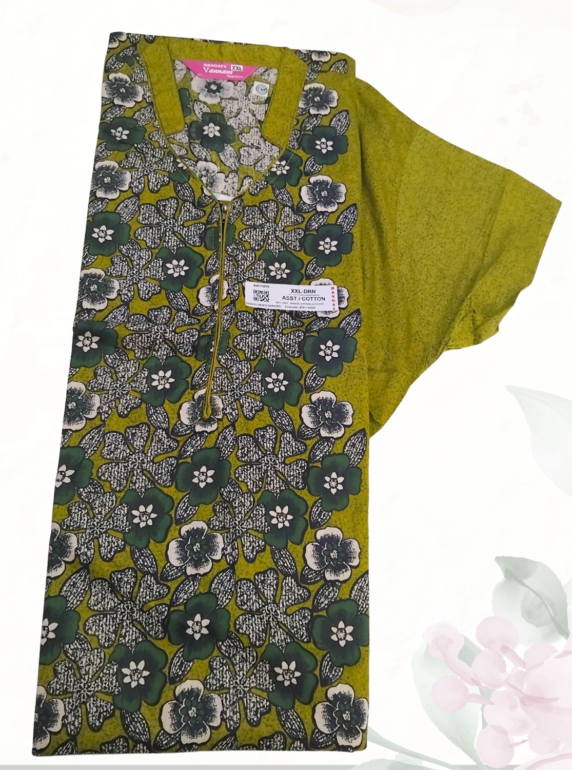 MANGAI Daily Wear Casual Comfort Fit Cotton Printed Nighties | Front open Zipper Model| Slit Open & Neck Collar Comfort Fit Daily Wear Nighties (DRN)