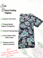 MANGAI Cotton Straight Zip Feeding Nighty |Post Pregnancy | Comfort and Style | Pleated Model | Soft Cotton Feeding Nighties (STF)
