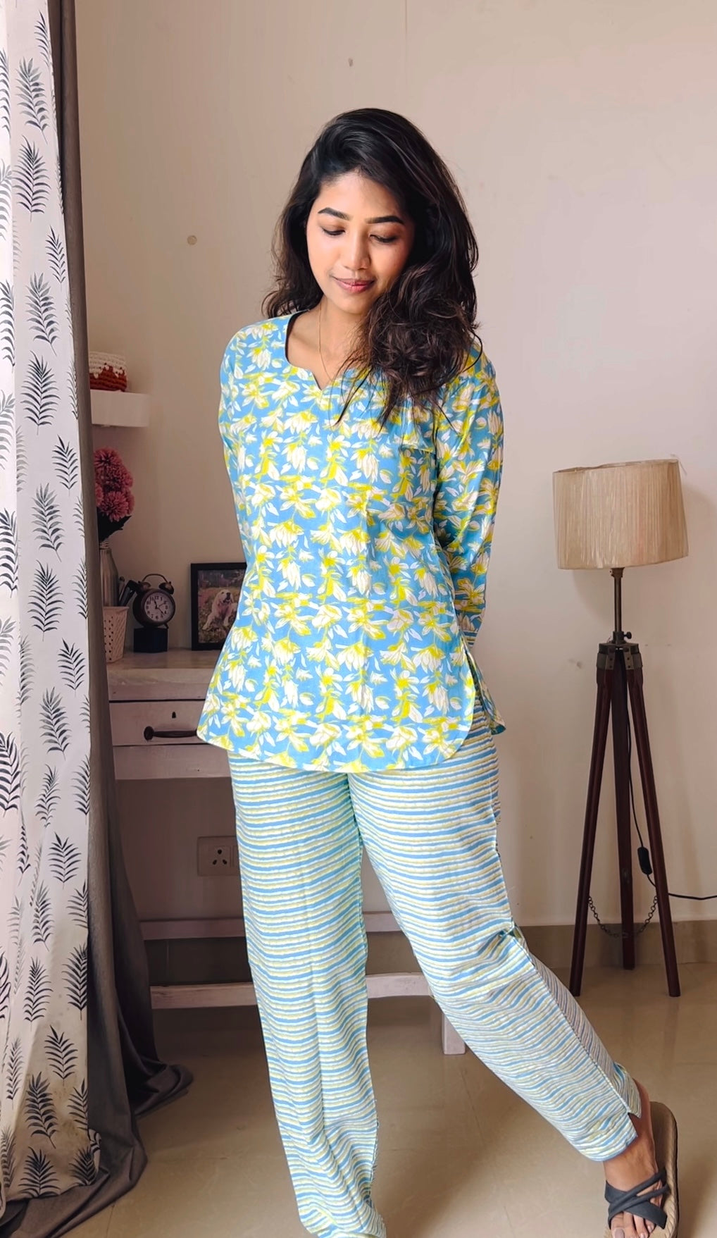 MANGAI Premium Cotton Printed Cambric Night Suits | Stylish Print's All Over | Top & Bottom Set | 3/4 Sleeve | Trendy Night Suits for Stylish Women's (CMNS)