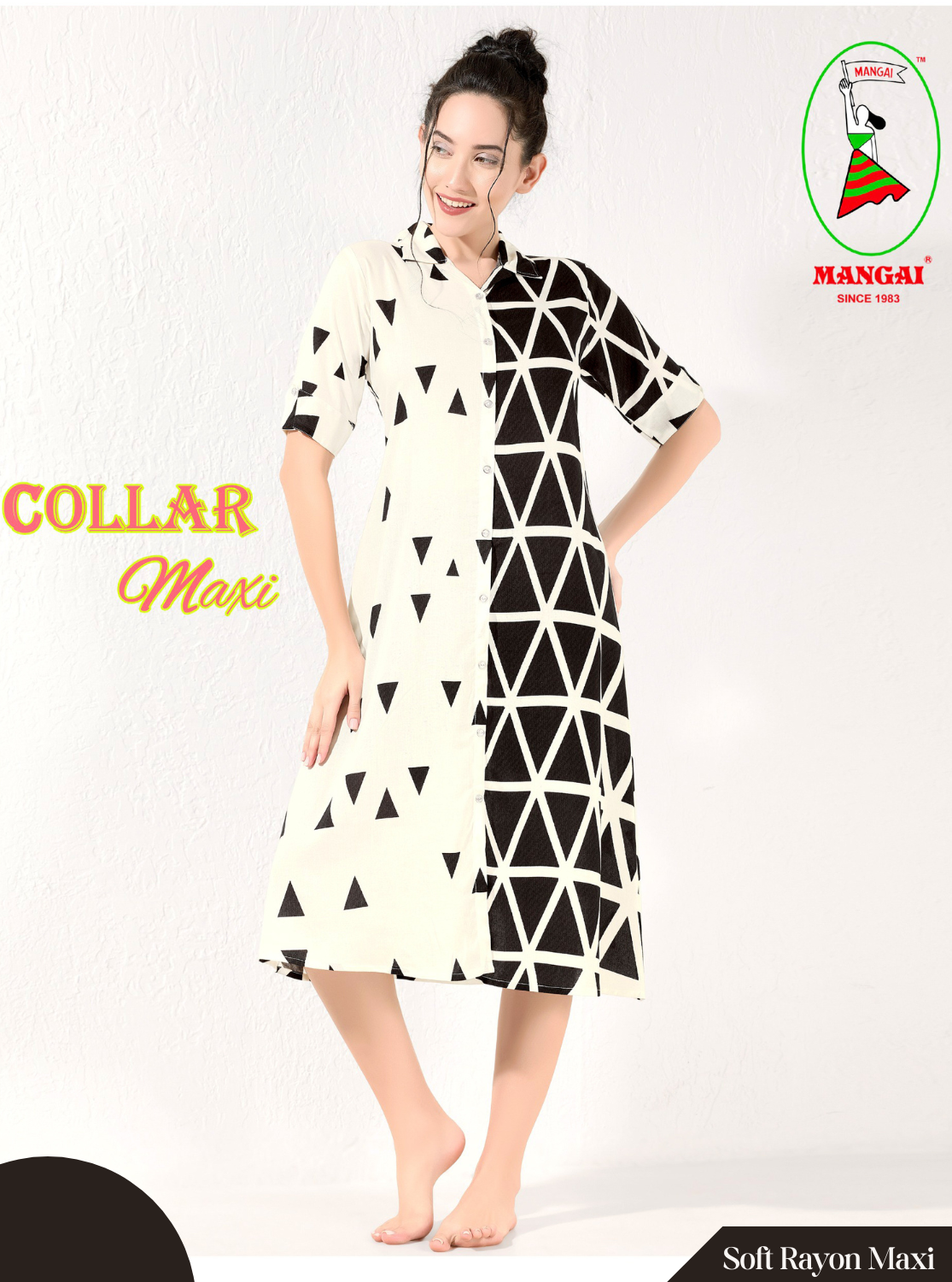 MANGAI Premium Rayon Collar MAXI Nighty for Women | Long Sleeve Stylish Nightwear for Women and Teenager | Perfect Stylish Nightwear (CM)