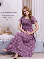 New Smocking Nighty | Stretchable Elastic Type | Beautiful Pleated Model | Side Pocket | Stylish Nighty for Stylish Women's (OM-RAH)
