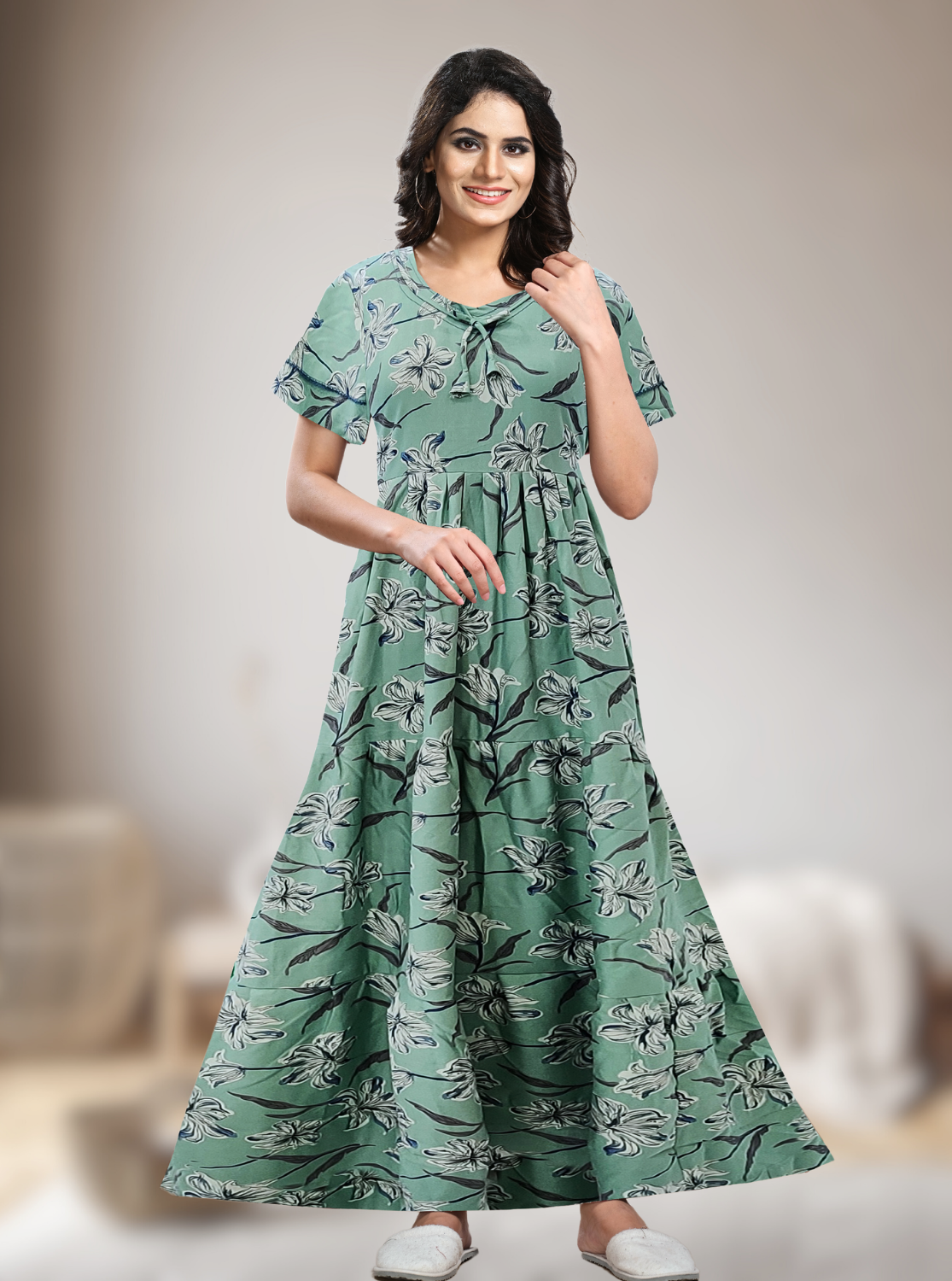 Fresh Arrivals MANGAI Alpine FULL FROCK Model Nighties | Beautiful Stylish Frock Style | Stylish Fancy Sleeves | Side Pocket | Perfect Nightwear Trendy Women's (FRK)