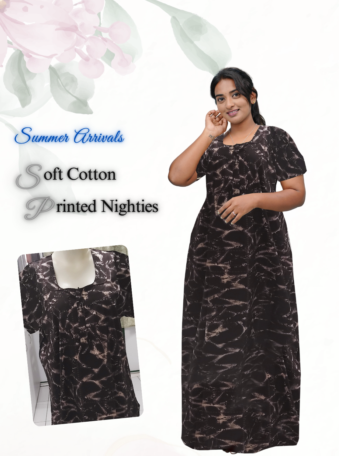 MANGAI Daily Wear Casual Comfort Fit Cotton Printed Nighties | Zipless Closed Model |Summer Arrival's for Trendy Women's (VNM)