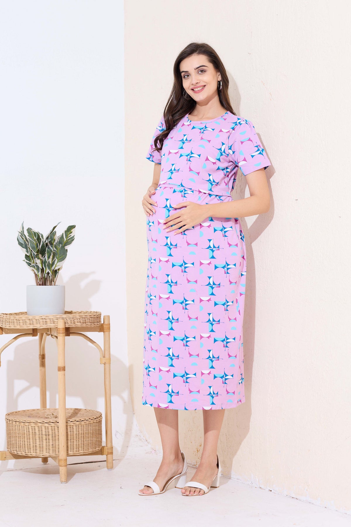 MANGAI HOSIERY Cotton Zipless Feeding Wear | Fancy Sleeve with Round Neck | Flap Open Zipless Feeding wear for Pregnancy Women (MMG)