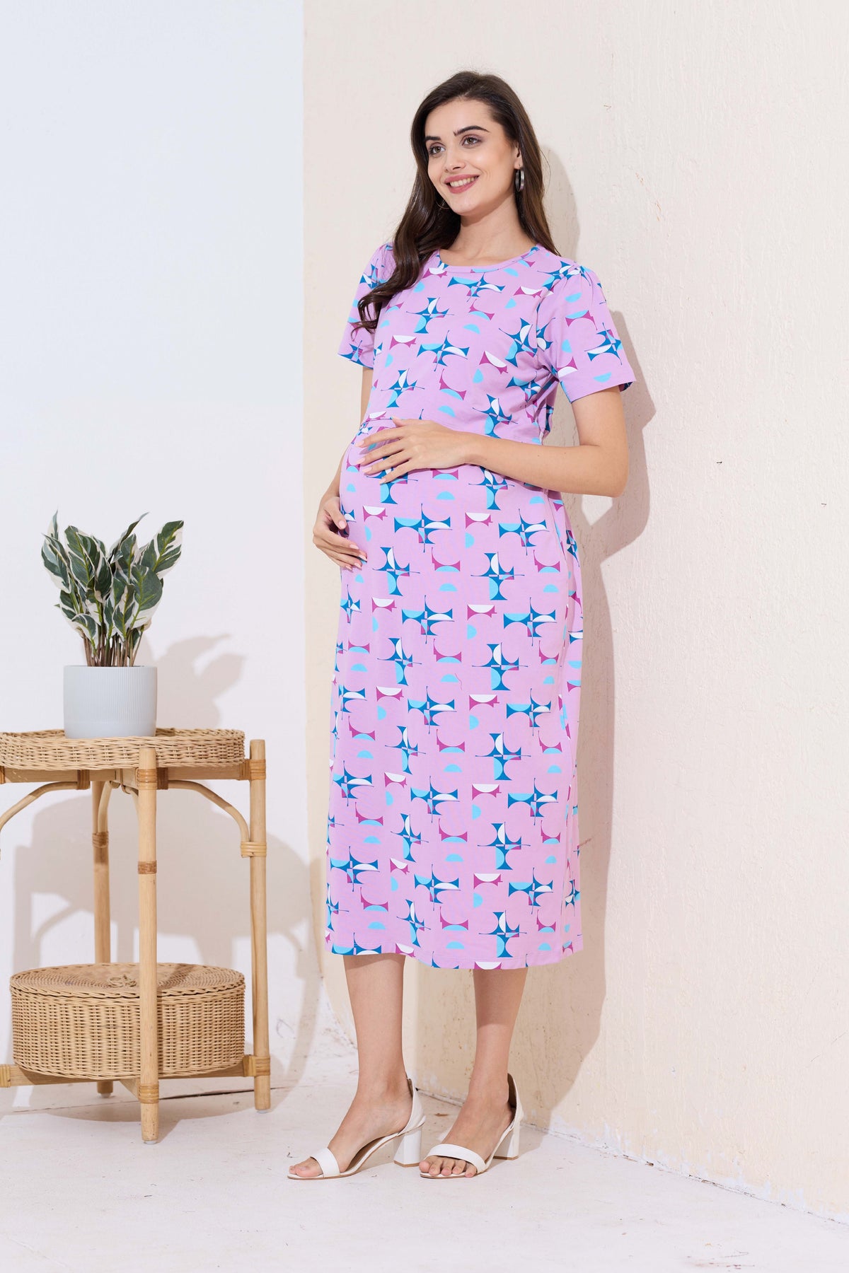 MANGAI HOSIERY Cotton Zipless Feeding Wear | Fancy Sleeve with Round Neck | Flap Open Zipless Feeding wear for Pregnancy Women (MMG)