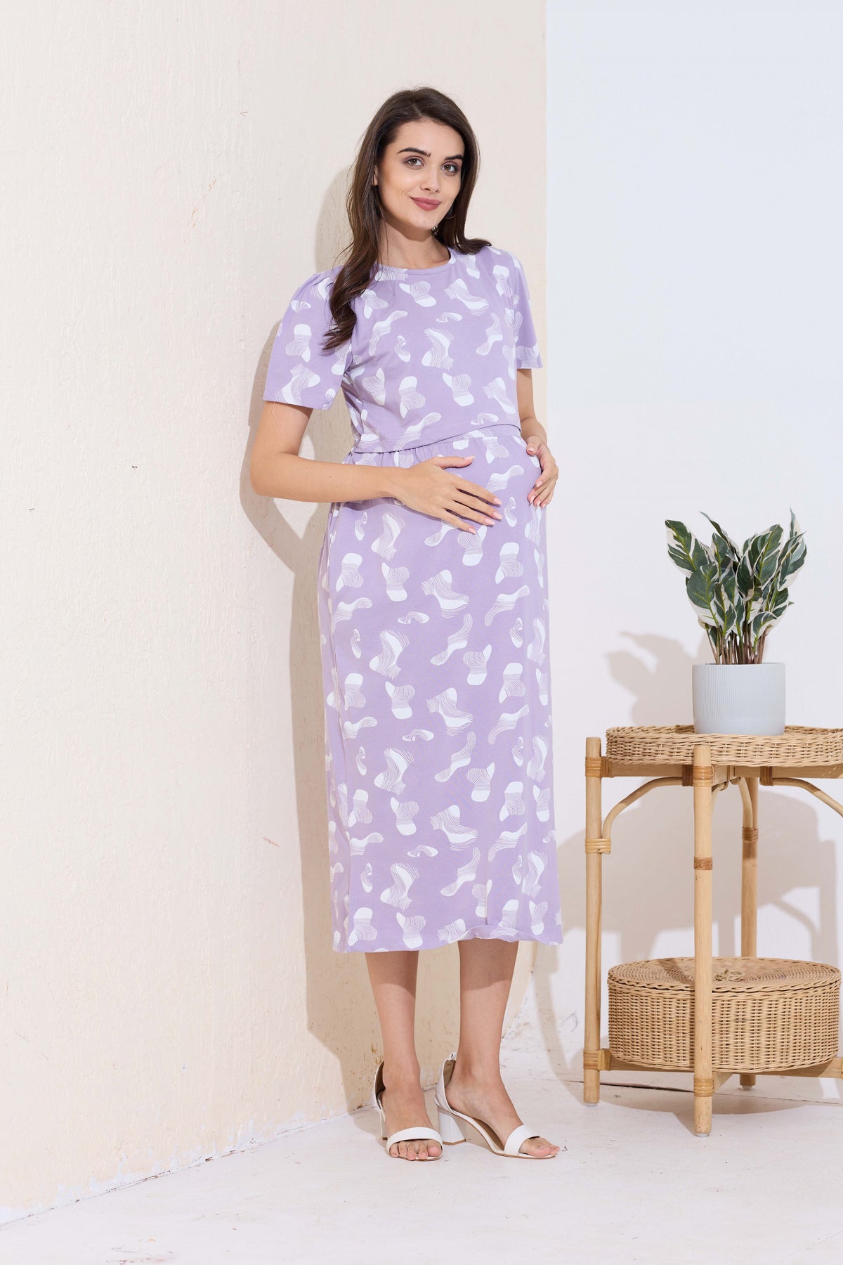 MANGAI HOSIERY Cotton Zipless Feeding Wear | Fancy Sleeve with Round Neck | Flap Open Zipless Feeding wear for Pregnancy Women (MMG)