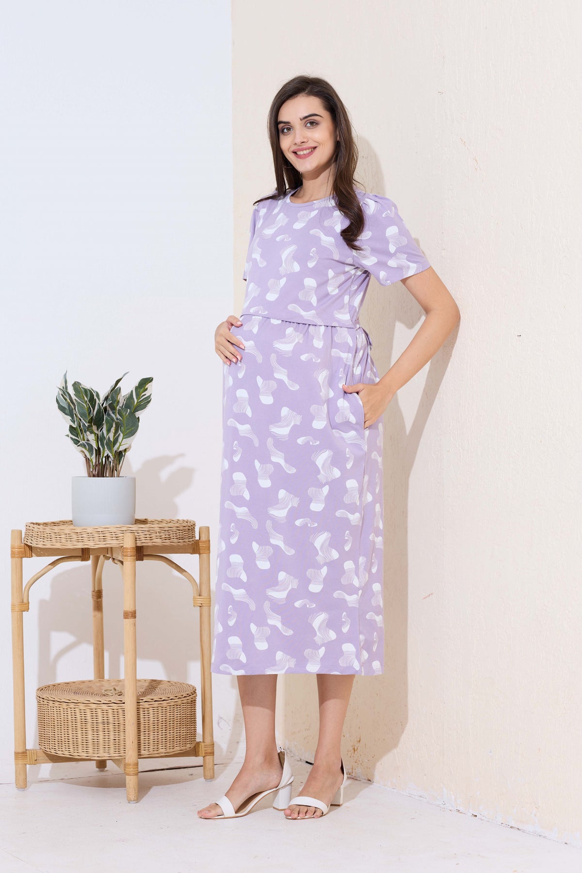 MANGAI HOSIERY Cotton Zipless Feeding Wear | Fancy Sleeve with Round Neck | Flap Open Zipless Feeding wear for Pregnancy Women (MMG)