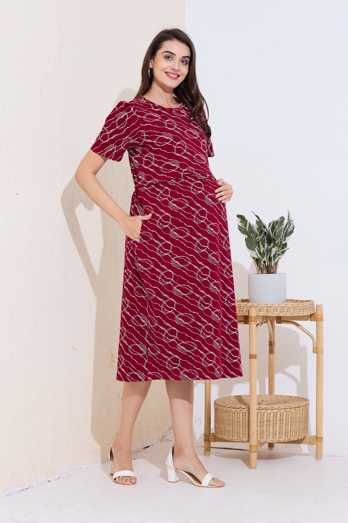 MANGAI HOSIERY Cotton Zipless Feeding Wear | Fancy Sleeve with Round Neck | Flap Open Zipless Feeding wear for Pregnancy Women (MMG)