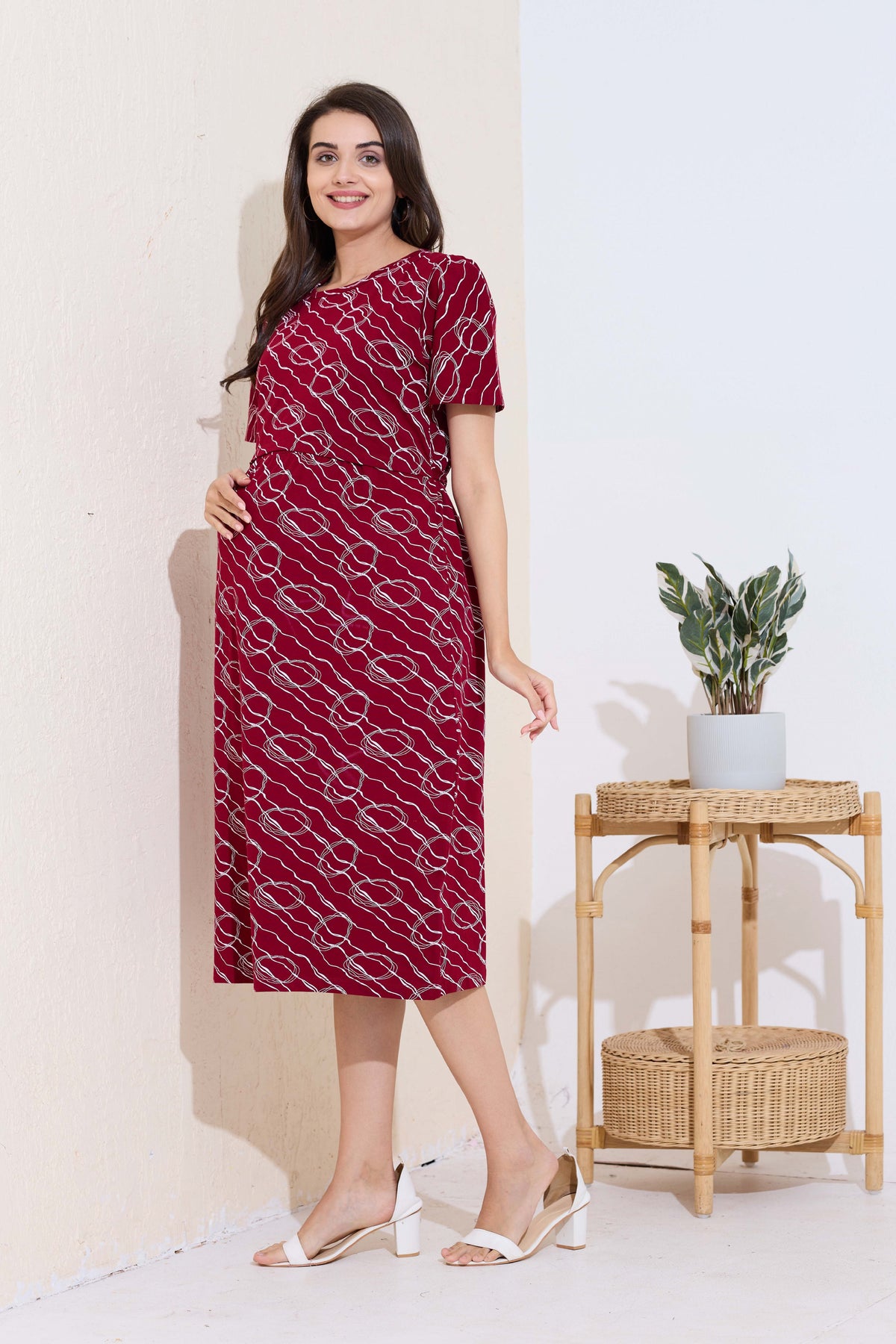 MANGAI HOSIERY Cotton Zipless Feeding Wear | Fancy Sleeve with Round Neck | Flap Open Zipless Feeding wear for Pregnancy Women (MMG)