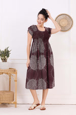 MANGAI Premium Rayon MAXI Frock Smocking Night Gown | Stretchable & Comfort Fit | Fancy Pleated Style with Side Pocket | Round Neck Nightwear for Stylish Women (SRM)