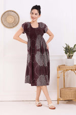 MANGAI Premium Rayon MAXI Frock Smocking Night Gown | Stretchable & Comfort Fit | Fancy Pleated Style with Side Pocket | Round Neck Nightwear for Stylish Women (SRM)