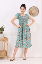 MANGAI Premium Rayon MAXI Frock Smocking Night Gown | Stretchable & Comfort Fit | Fancy Pleated Style with Side Pocket | Round Neck Nightwear for Stylish Women (SRM)