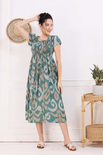 MANGAI Premium Rayon MAXI Frock Smocking Night Gown | Stretchable & Comfort Fit | Fancy Pleated Style with Side Pocket | Round Neck Nightwear for Stylish Women (SRM)