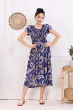 MANGAI Premium Rayon MAXI Frock Smocking Night Gown | Stretchable & Comfort Fit | Fancy Pleated Style with Side Pocket | Round Neck Nightwear for Stylish Women (SRM)