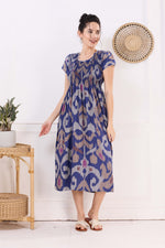 MANGAI Premium Rayon MAXI Frock Smocking Night Gown | Stretchable & Comfort Fit | Fancy Pleated Style with Side Pocket | Round Neck Nightwear for Stylish Women (SRM)