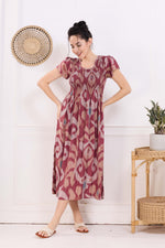 MANGAI Premium Rayon MAXI Frock Smocking Night Gown | Stretchable & Comfort Fit | Fancy Pleated Style with Side Pocket | Round Neck Nightwear for Stylish Women (SRM)