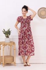 MANGAI Premium Rayon MAXI Frock Smocking Night Gown | Stretchable & Comfort Fit | Fancy Pleated Style with Side Pocket | Round Neck Nightwear for Stylish Women (SRM)