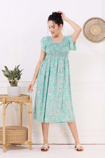 MANGAI Premium Rayon MAXI Frock Smocking Night Gown | Stretchable & Comfort Fit | Fancy Pleated Style with Side Pocket | Round Neck Nightwear for Stylish Women (SRM)