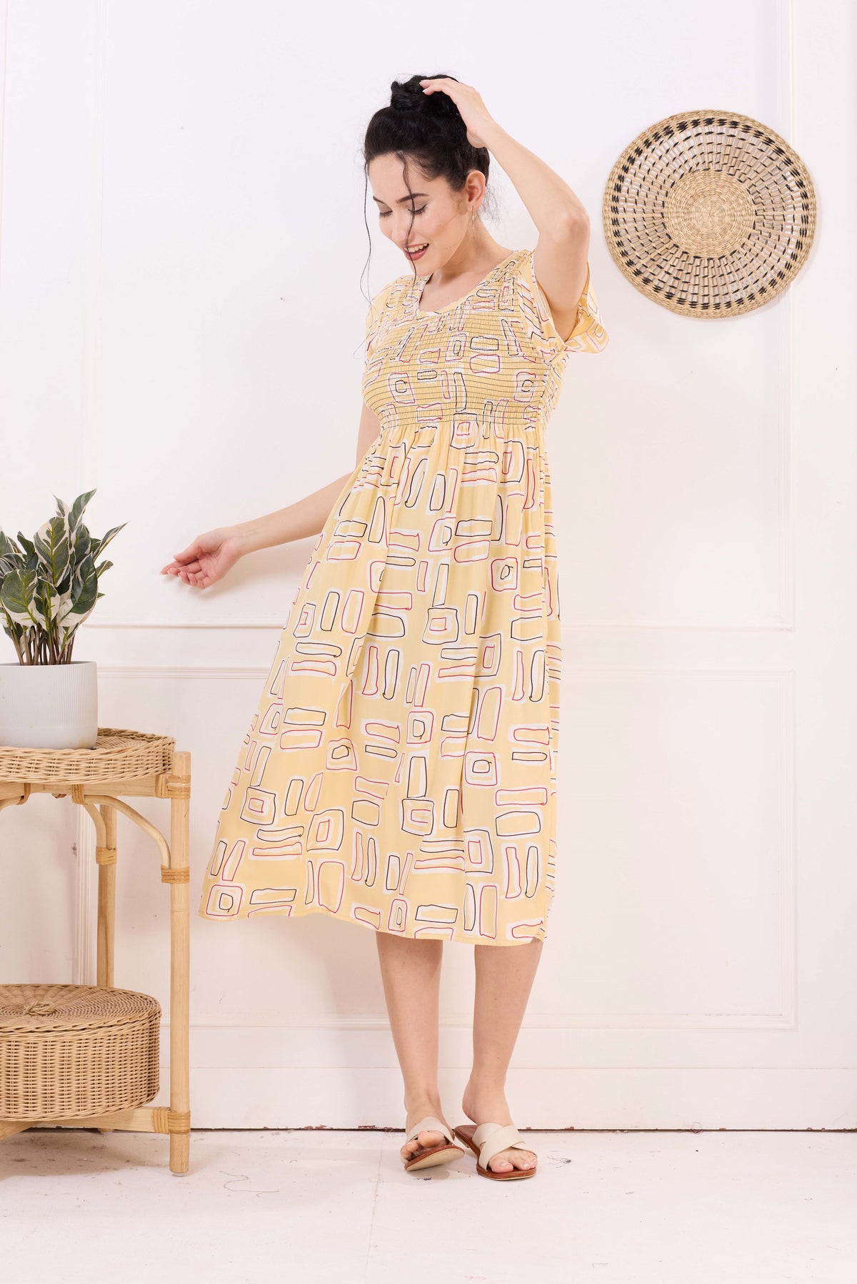 MANGAI Premium Rayon MAXI Frock Smocking Night Gown | Stretchable & Comfort Fit | Fancy Pleated Style with Side Pocket | Round Neck Nightwear for Stylish Women (SRM)