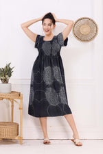 MANGAI Premium Rayon MAXI Frock Smocking Night Gown | Stretchable & Comfort Fit | Fancy Pleated Style with Side Pocket | Round Neck Nightwear for Stylish Women (SRM)