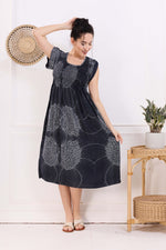 MANGAI Premium Rayon MAXI Frock Smocking Night Gown | Stretchable & Comfort Fit | Fancy Pleated Style with Side Pocket | Round Neck Nightwear for Stylish Women (SRM)