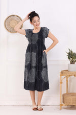 MANGAI Premium Rayon MAXI Frock Smocking Night Gown | Stretchable & Comfort Fit | Fancy Pleated Style with Side Pocket | Round Neck Nightwear for Stylish Women (SRM)