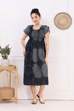 MANGAI Premium Rayon MAXI Frock Smocking Night Gown | Stretchable & Comfort Fit | Fancy Pleated Style with Side Pocket | Round Neck Nightwear for Stylish Women (SRM)