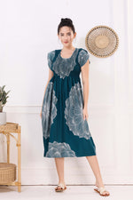MANGAI Premium Rayon MAXI Frock Smocking Night Gown | Stretchable & Comfort Fit | Fancy Pleated Style with Side Pocket | Round Neck Nightwear for Stylish Women (SRM)
