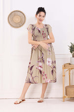MANGAI Premium Rayon MAXI Frock Smocking Night Gown | Stretchable & Comfort Fit | Fancy Pleated Style with Side Pocket | Round Neck Nightwear for Stylish Women (SRM)