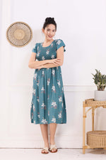 MANGAI Premium Rayon MAXI Frock Smocking Night Gown | Stretchable & Comfort Fit | Fancy Pleated Style with Side Pocket | Round Neck Nightwear for Stylish Women (SRM)