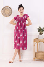 MANGAI Premium Rayon MAXI Frock Smocking Night Gown | Stretchable & Comfort Fit | Fancy Pleated Style with Side Pocket | Round Neck Nightwear for Stylish Women (SRM)